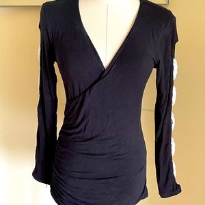 Sky Couture Ruched Sweater with White Knitted Sides on Sleeves